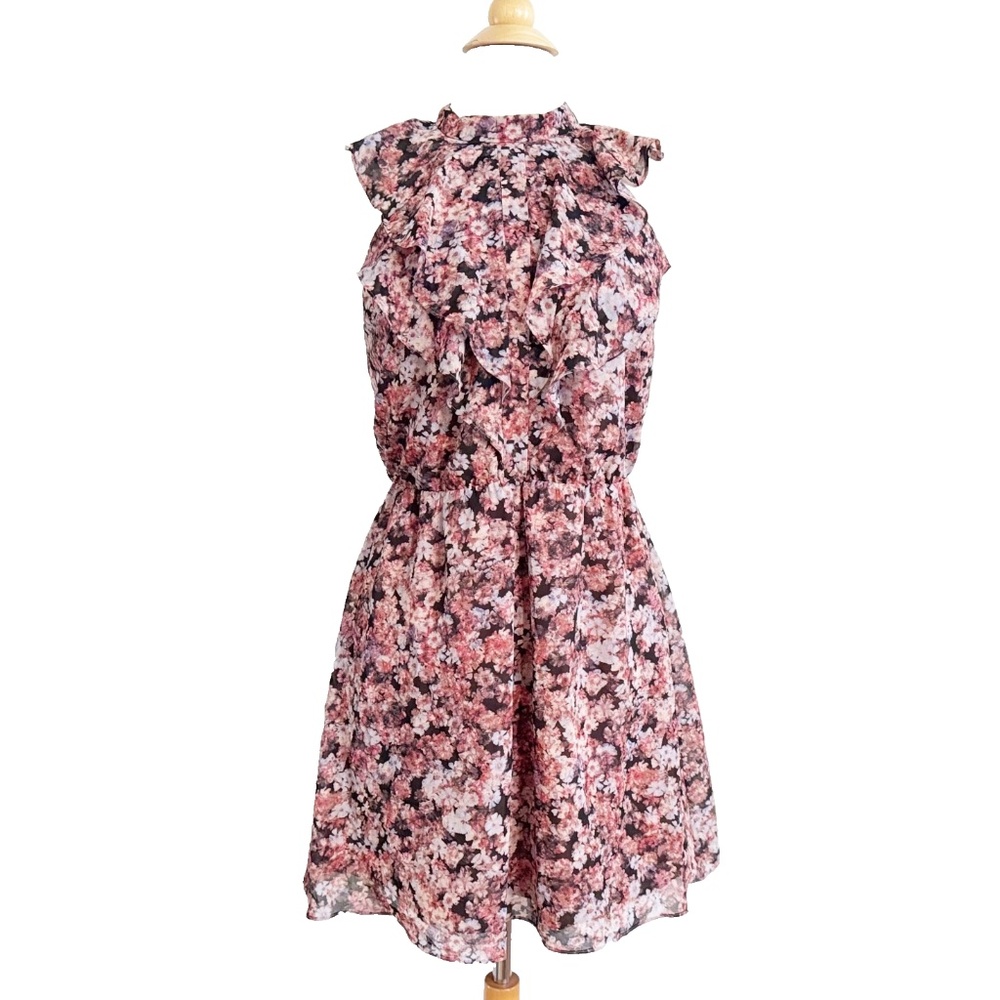 BCBGeneration Ruffle Rose Bloom Floral Sleeveless Cocktail Party Dress M Medium